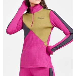 Craft Magenta and Olive Colorblock Half-Zip Top